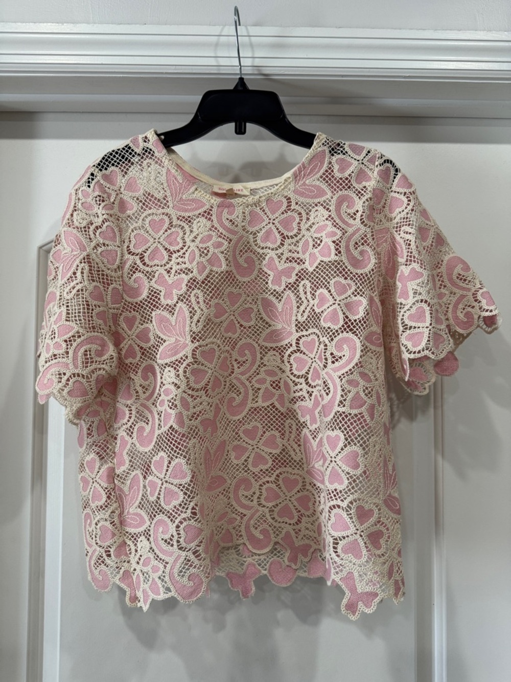 Pink and Cream Crochet Lace Overlay Floral Cropped Top and Shorts Set